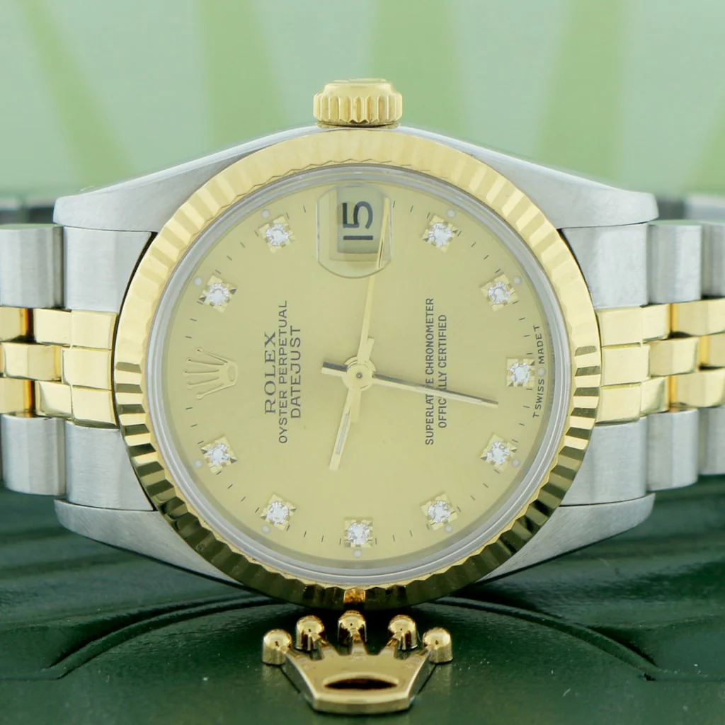 Rolex Datejust Midsize 2-Tone 18K Yellow Gold/Stainless Steel Factory Champagne Diamond Dial 31mm Womens Jubilee Watch 68273 - Image 2