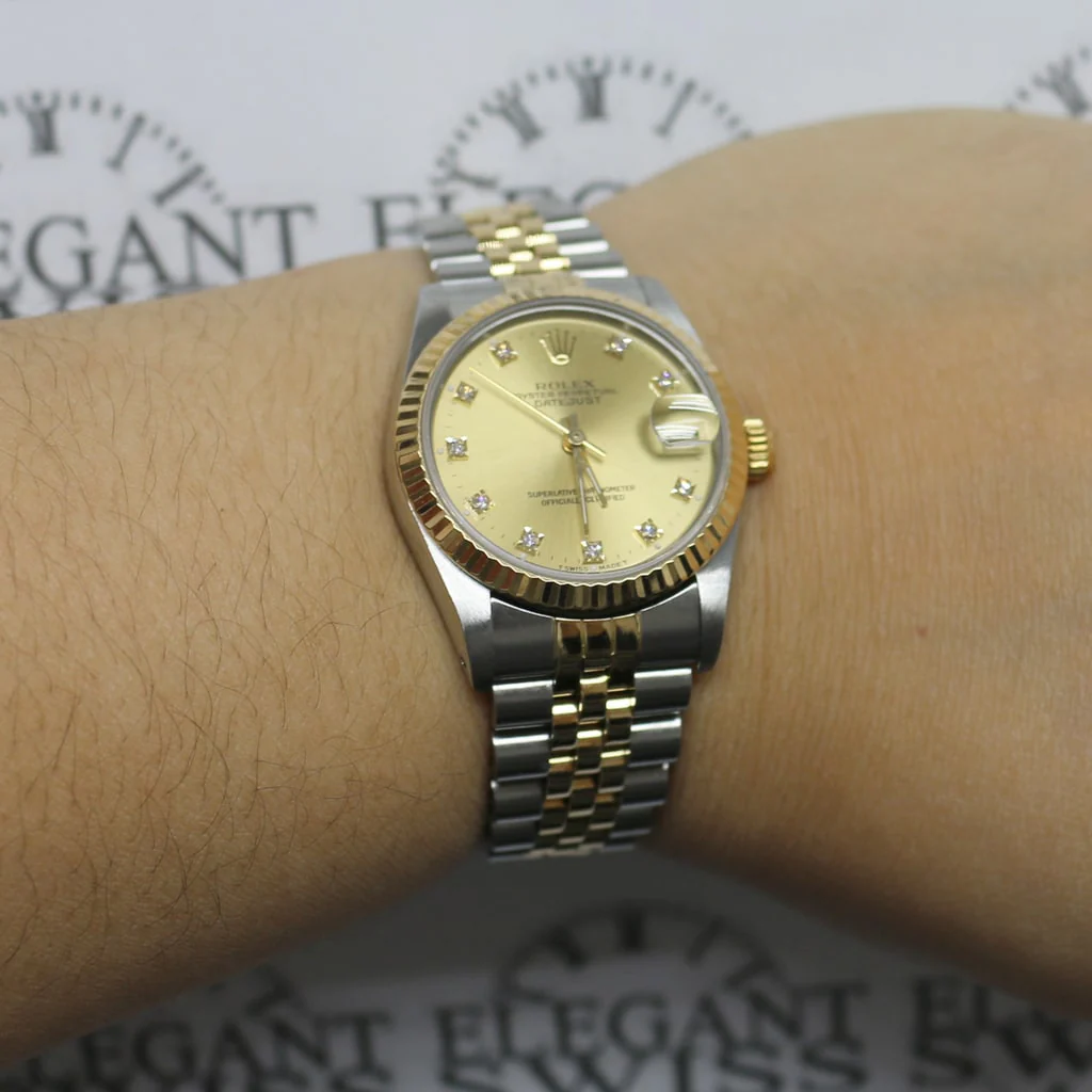 Rolex Datejust Midsize 2-Tone 18K Yellow Gold/Stainless Steel Factory Champagne Diamond Dial 31mm Womens Jubilee Watch 68273 - Image 6