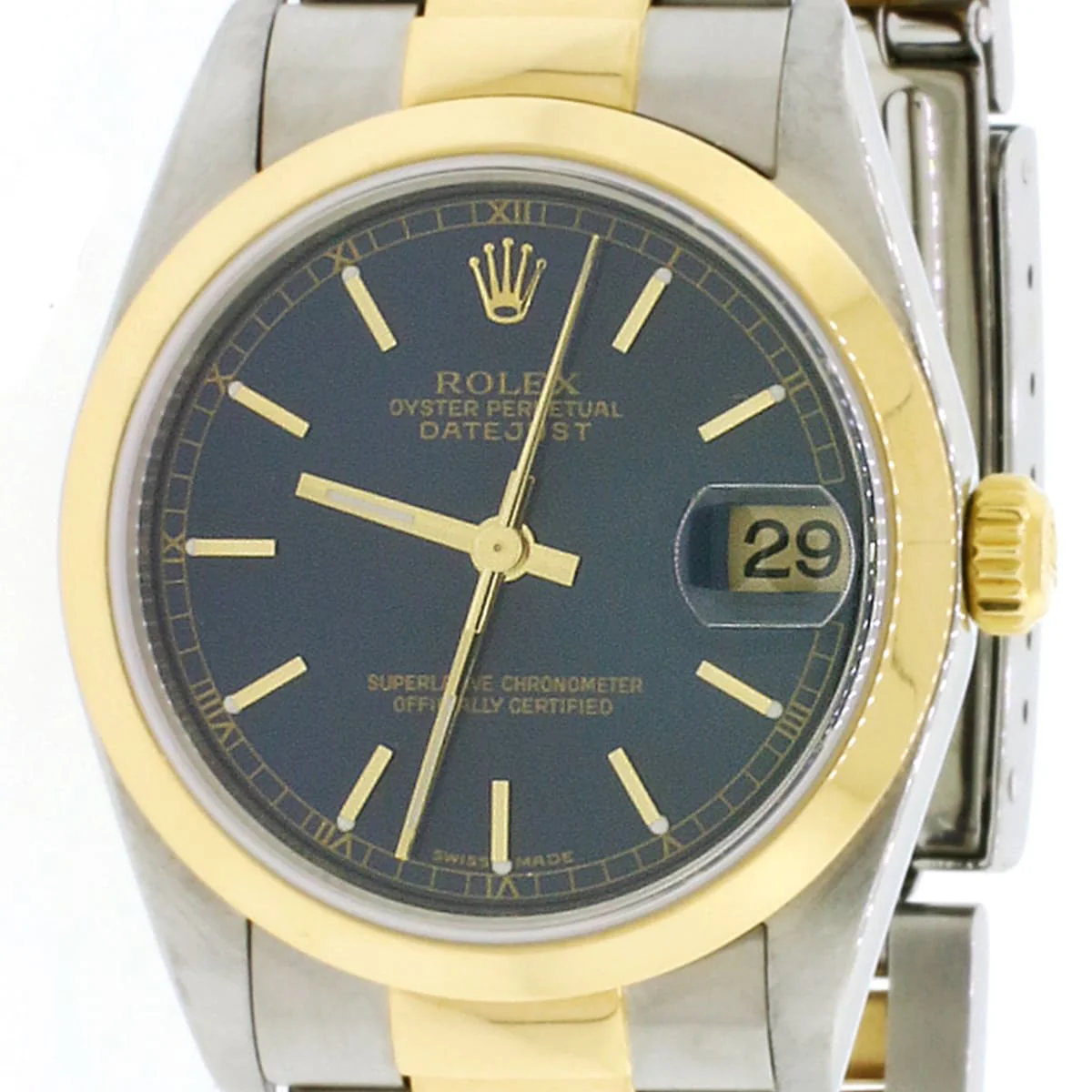 Rolex Datejust Midsize 2-Tone 18K Yellow Gold/Stainless Steel Original Blue Index Dial 31MM Oyster Watch 78243 w/Box&Papers - Image 8