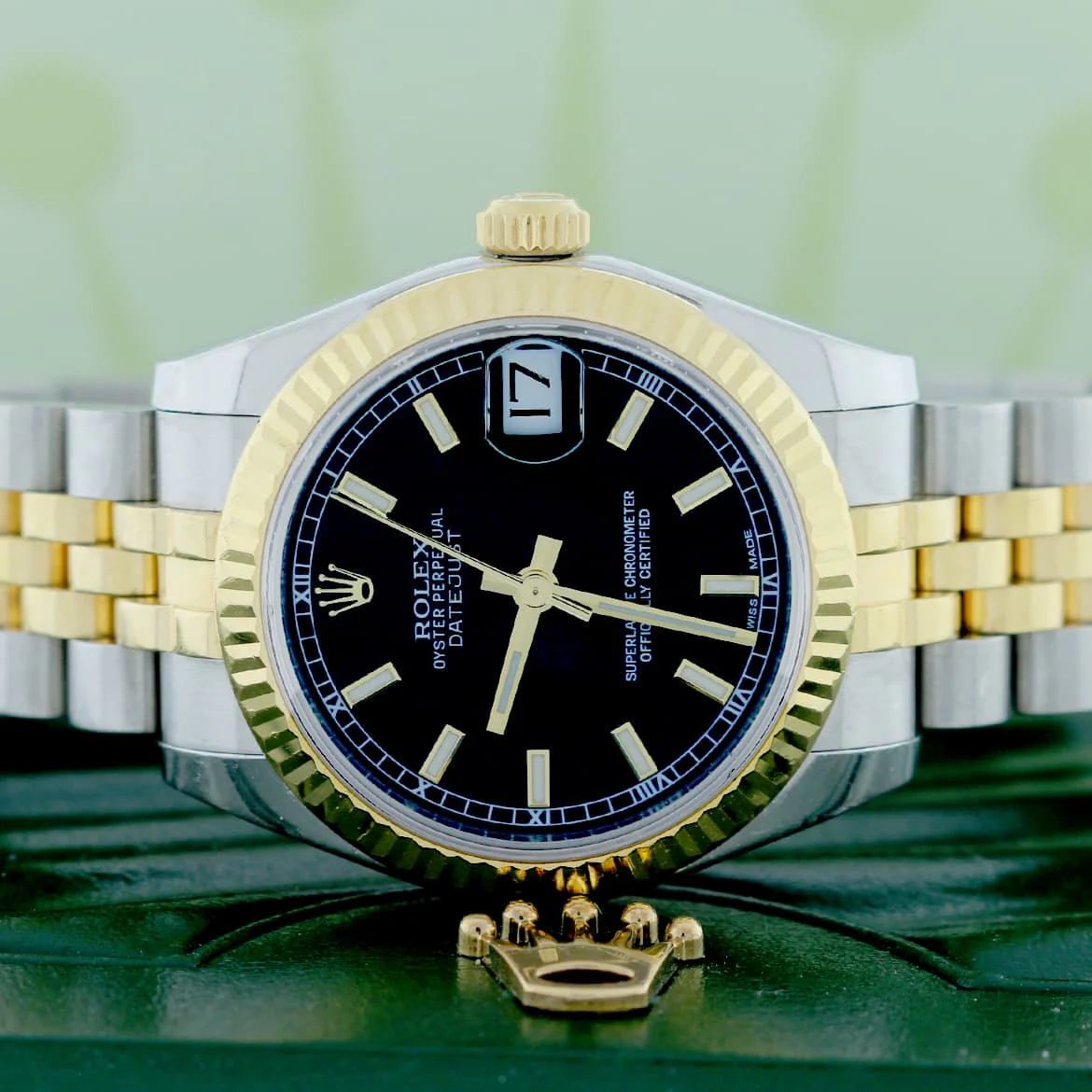 Rolex Datejust Midsize 2-Tone 18K Yellow Gold/Stainless Steel Original Black Stick Dial 31MM Jubilee Watch 178273 - Image 2