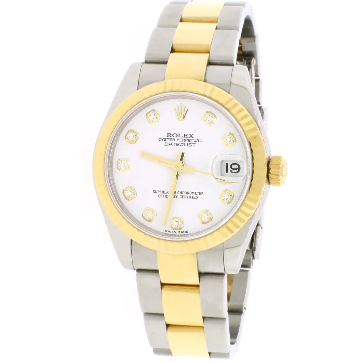 Rolex Datejust Midsize 2-Tone 18K Yellow Gold/Stainless Steel Original White Diamond Dial 31MM Oyster Watch 178273 Box Papers