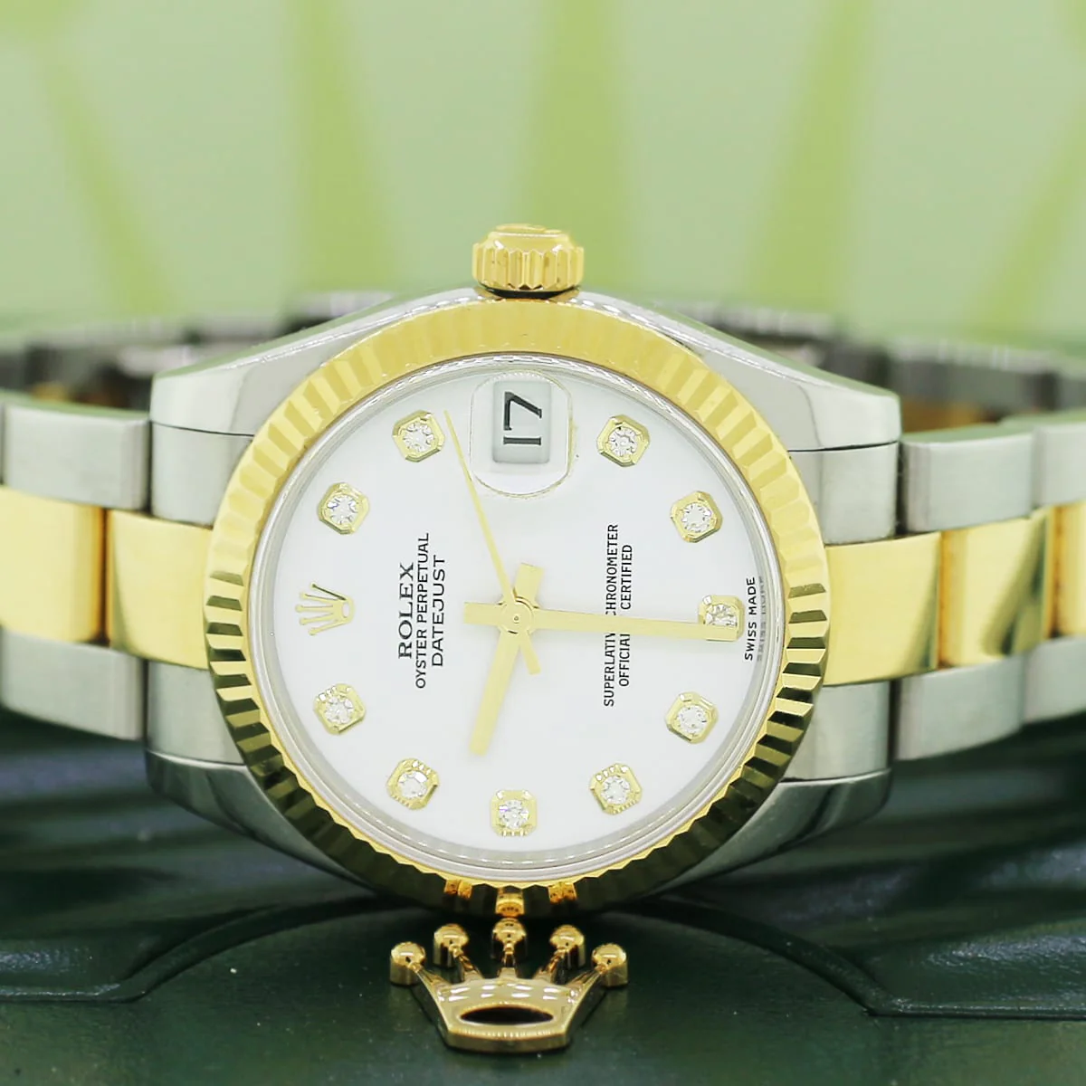Rolex Datejust Midsize 2-Tone 18K Yellow Gold/Stainless Steel Original White Diamond Dial 31MM Oyster Watch 178273 Box Papers - Image 2