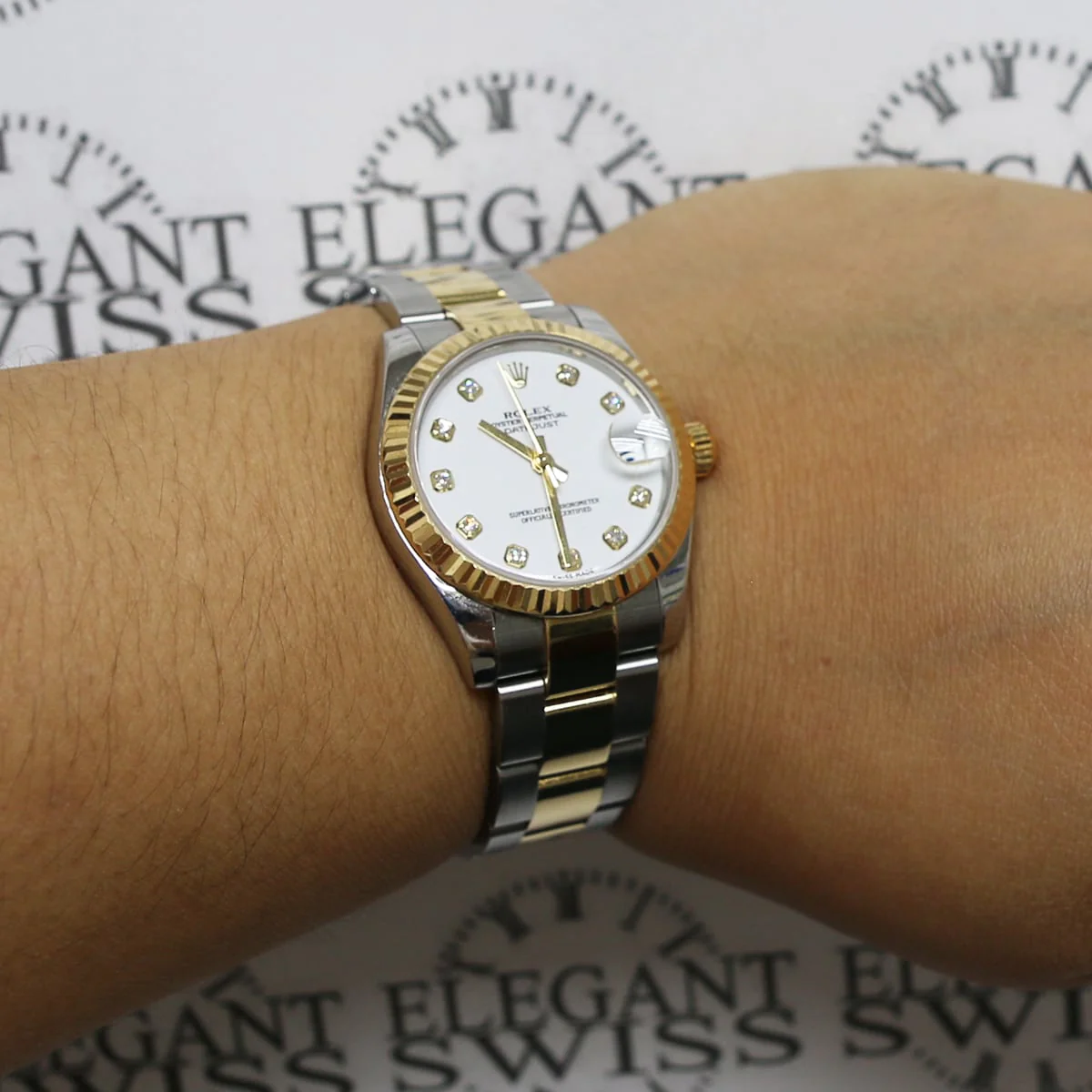 Rolex Datejust Midsize 2-Tone 18K Yellow Gold/Stainless Steel Original White Diamond Dial 31MM Oyster Watch 178273 Box Papers - Image 3
