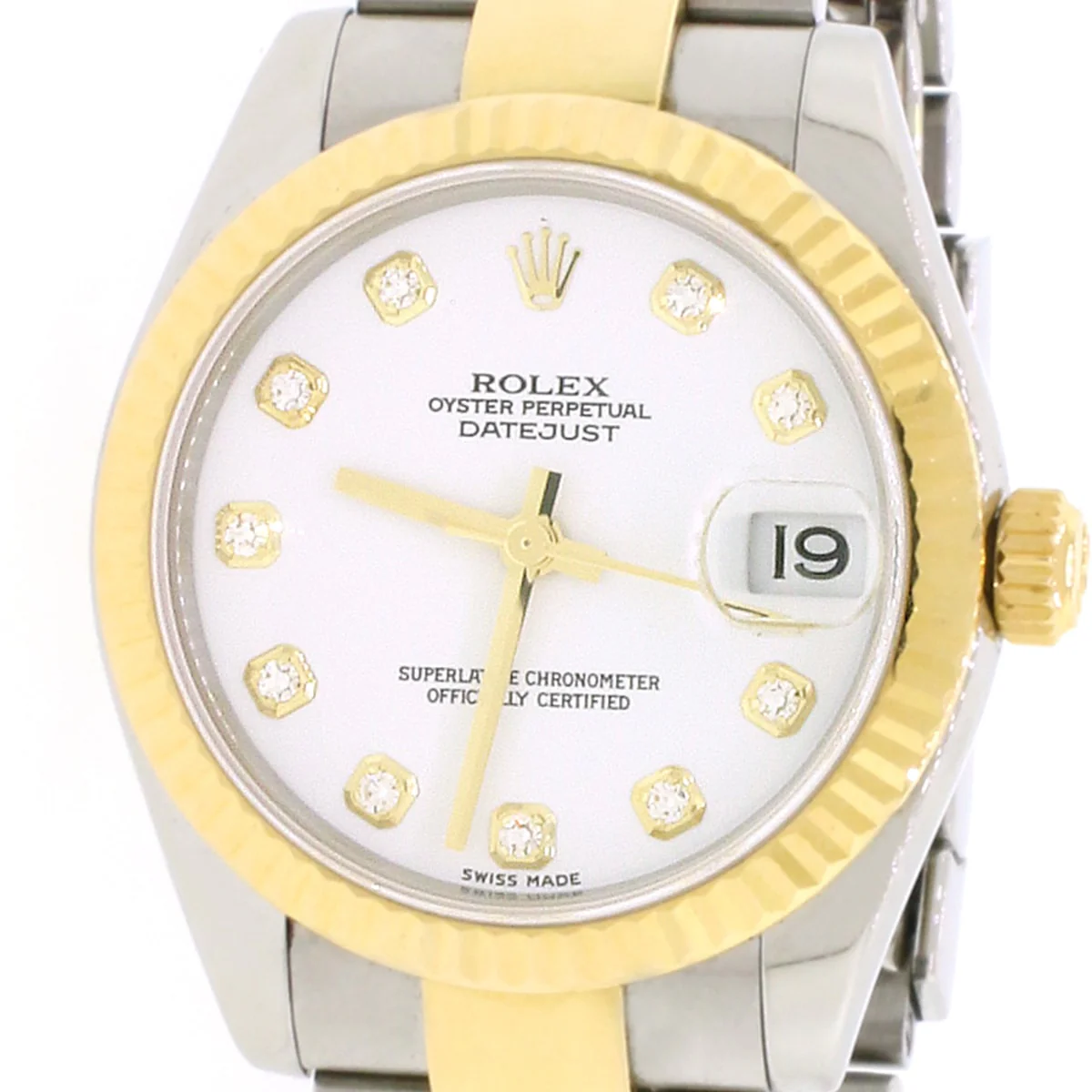 Rolex Datejust Midsize 2-Tone 18K Yellow Gold/Stainless Steel Original White Diamond Dial 31MM Oyster Watch 178273 Box Papers - Image 4