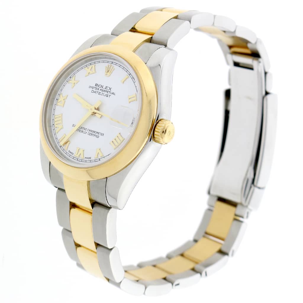 Rolex Datejust Midsize 2-Tone 18K Yellow Gold/Stainless Steel Original White Roman Dial 31MM Oyster Watch 178243 - Image 4