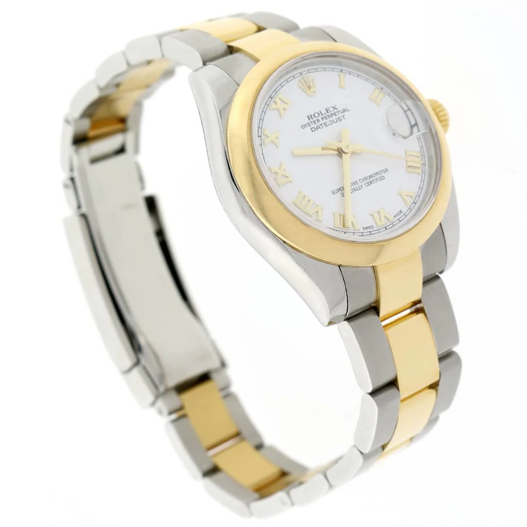 Rolex Datejust Midsize 2-Tone 18K Yellow Gold/Stainless Steel Original White Roman Dial 31MM Oyster Watch 178243 - Image 5