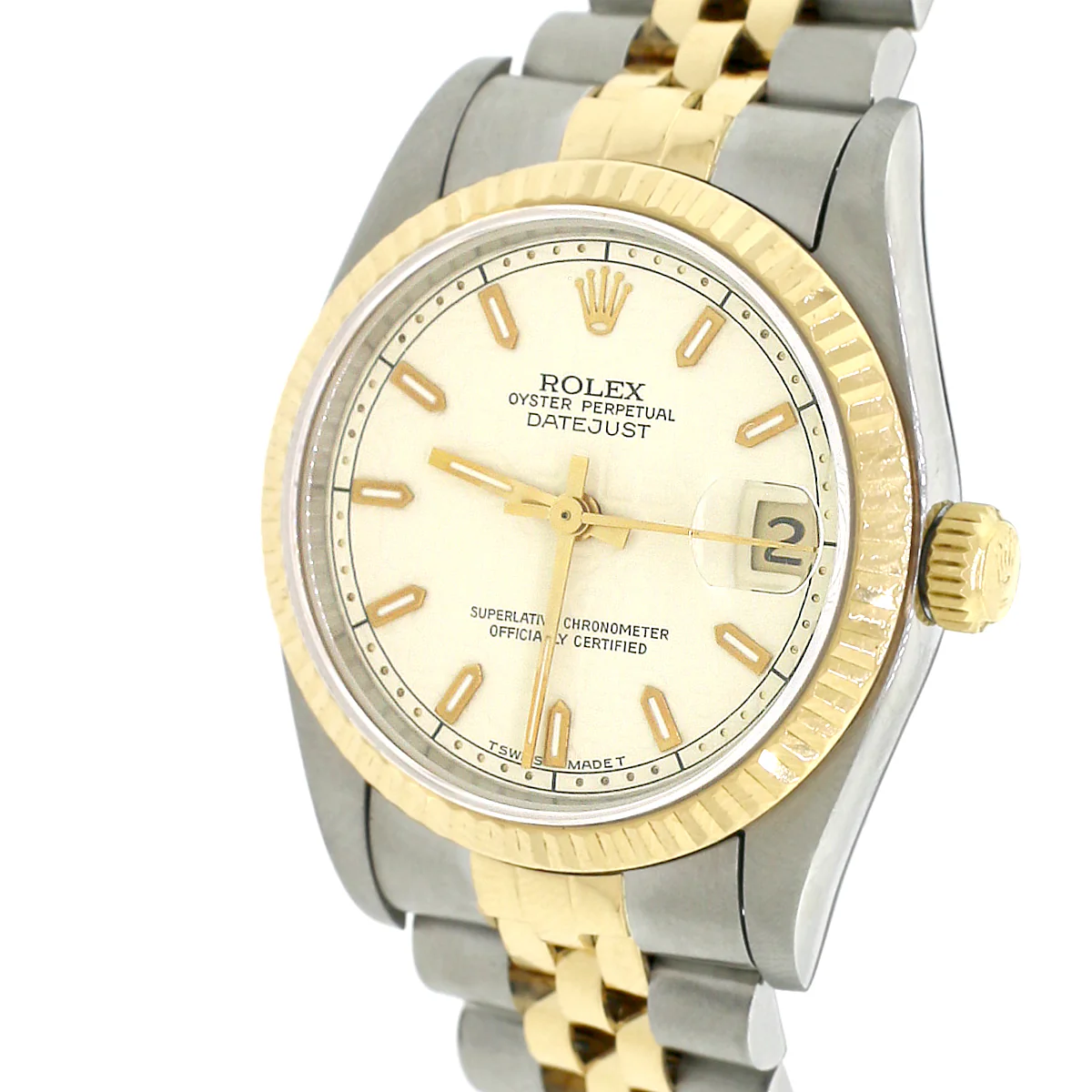 Rolex Datejust Midsize 2-Tone Yellow Gold/Stainless Steel Jubilee Cream Factory Dial 31MM Watch 68273 - Image 3