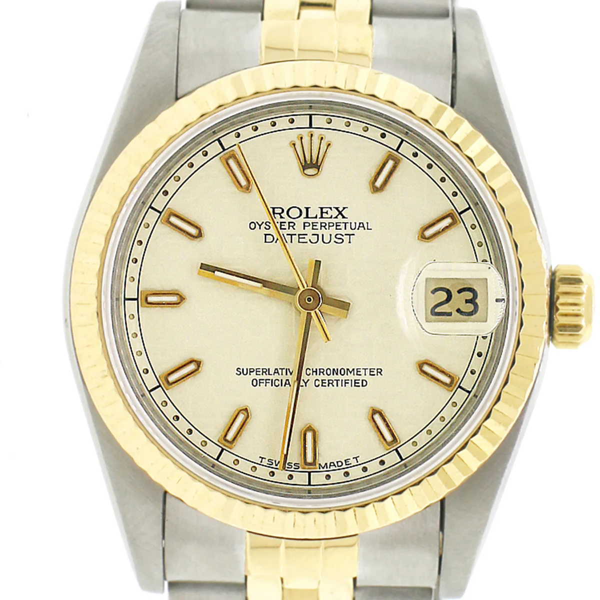 Rolex Datejust Midsize 2-Tone Yellow Gold/Stainless Steel Jubilee Cream Factory Dial 31MM Watch 68273 - Image 4