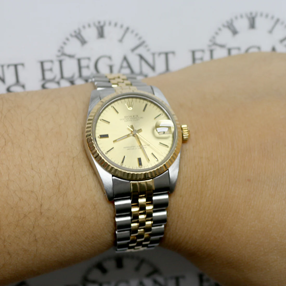 Rolex Datejust Midsize 2-Tone Yellow Gold/Stainless Steel Original Champagne Index Dial 31MM Jubilee Watch 68273 - Image 7