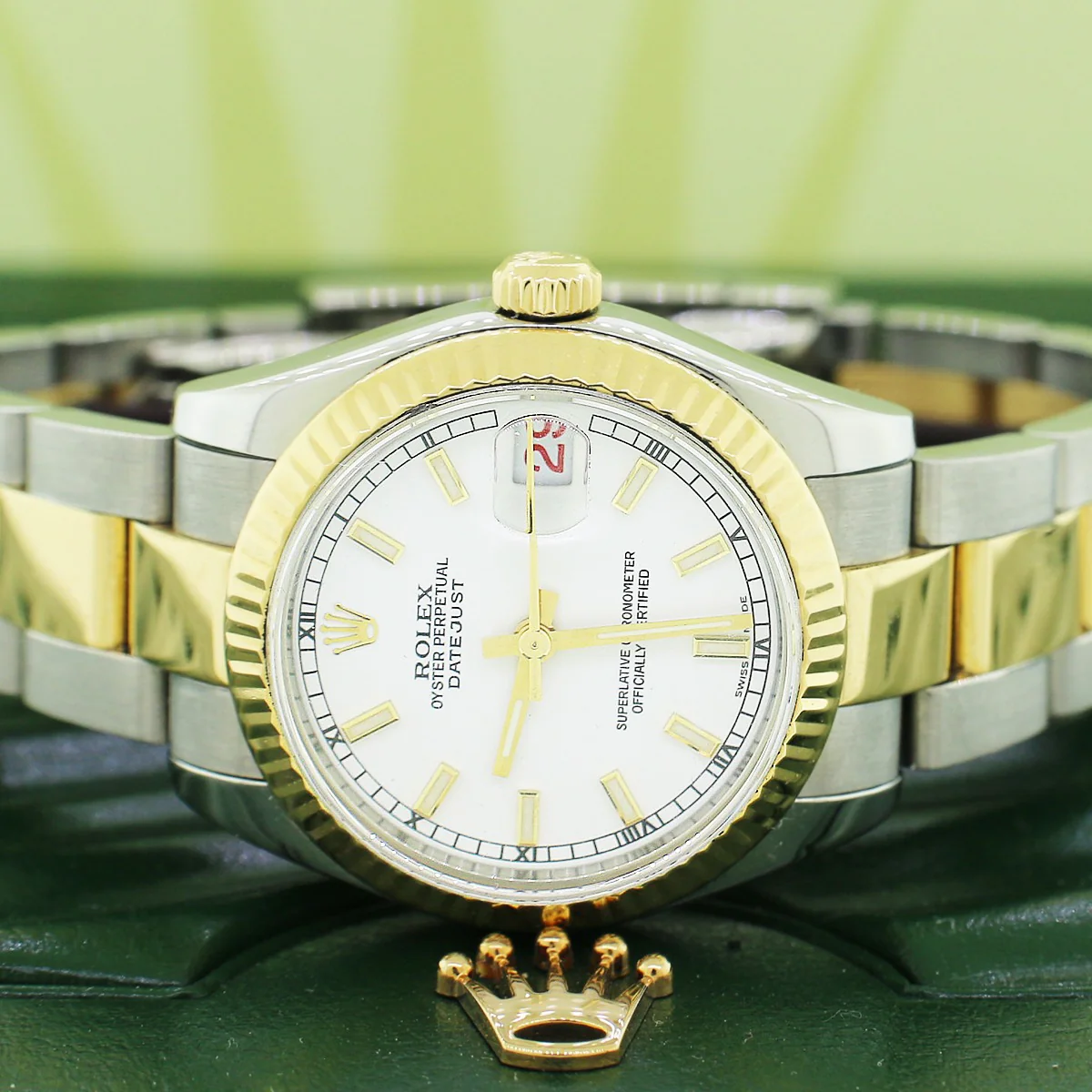 Rolex Datejust Midsize 2-Tone Yellow Gold/Steel Factory White Dial 31mm Oyster Watch 178273 - Image 3