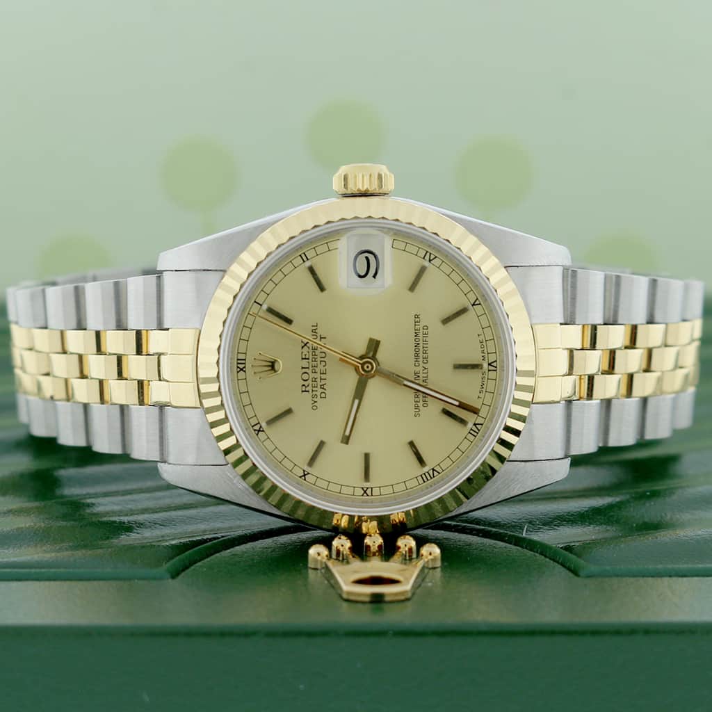 Rolex Datejust Midsize 2-Tone Yellow Gold/Stainless Steel Original Champagne Index Dial 31MM Jubilee Watch 68273 - Image 2