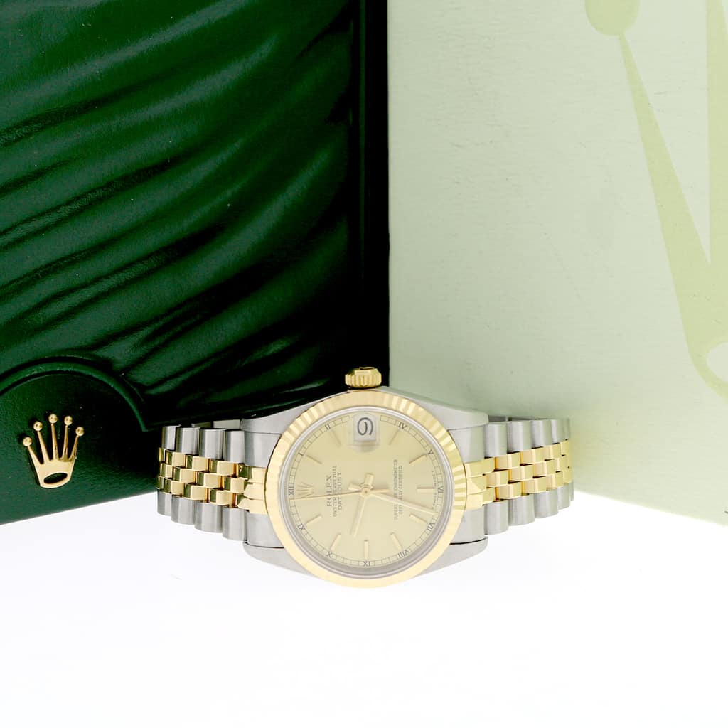 Rolex Datejust Midsize 2-Tone Yellow Gold/Stainless Steel Original Champagne Index Dial 31MM Jubilee Watch 68273 - Image 3