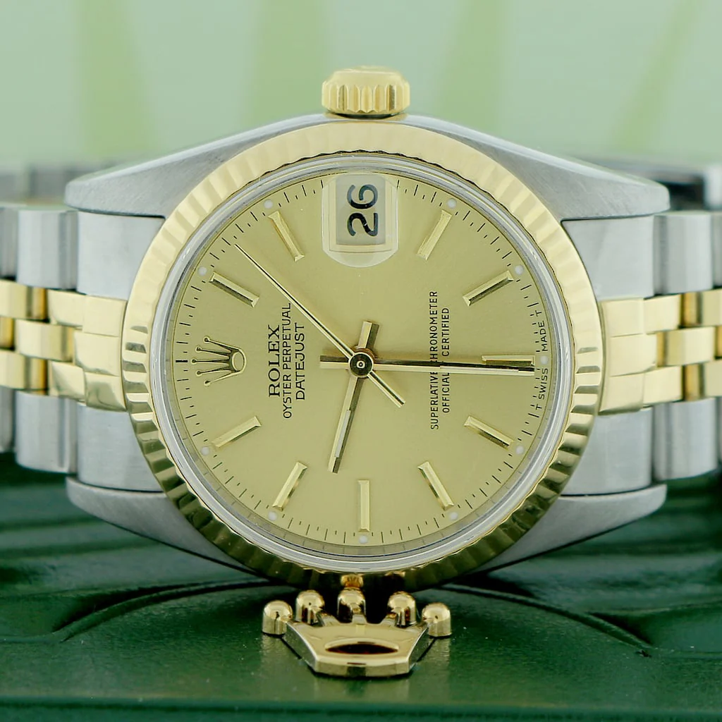 Rolex Datejust Midsize 2-Tone Yellow Gold/Stainless Steel Original Champagne Stick Dial 31MM Jubilee Watch 68273 - Image 2