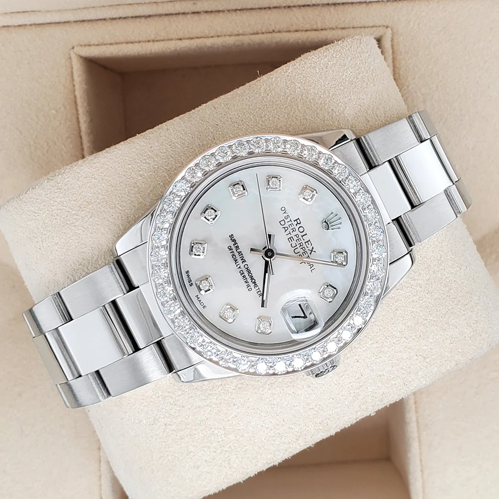 Rolex Datejust Midsize 31mm 1.62ct Bezel/White MOP Diamond Dial Steel Oyster Watch - Image 3