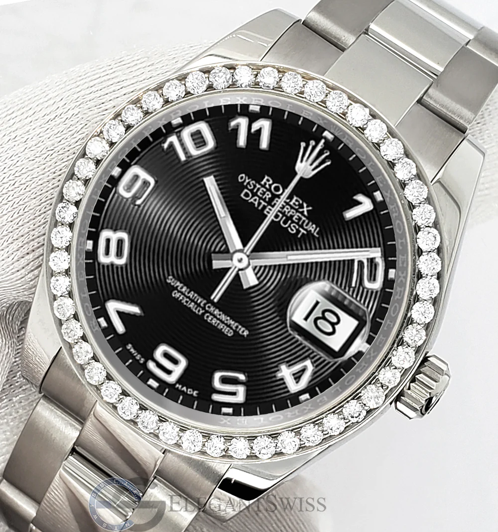 Rolex Datejust Midsize 31mm 178240 Black Concentric Arabic Dial Watch With 0.95ct Diamond Bezel