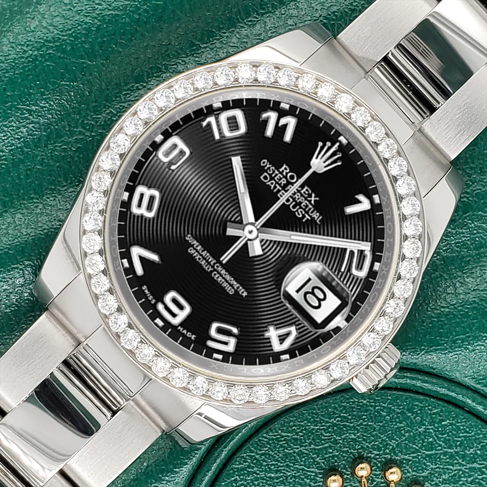 Rolex Datejust Midsize 31mm 178240 Black Concentric Arabic Dial Watch With 0.95ct Diamond Bezel - Image 3