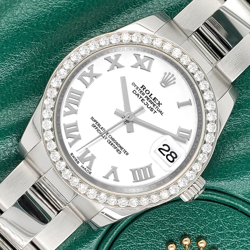 Rolex Datejust Midsize 31mm 178240 White Roman Dial Watch With 0.95ct Diamond Bezel - Image 3