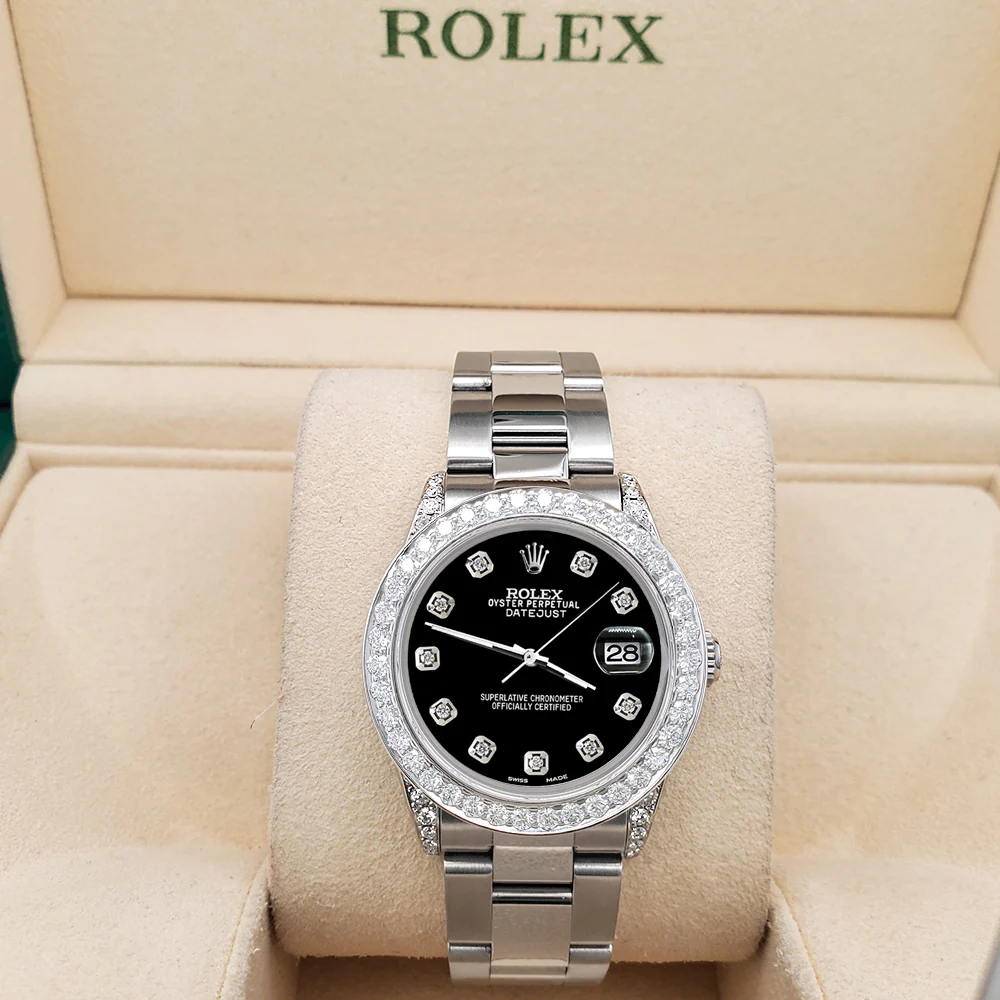 Rolex Datejust Midsize 31mm 2.1ct Diamond Bezel/Lugs/Black Dial Steel Oyster Watch - Image 3