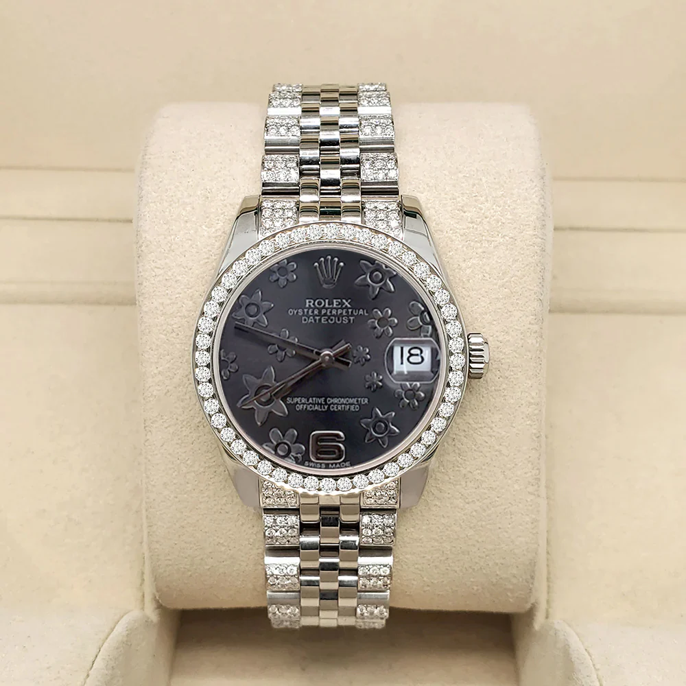 Rolex Datejust Midsize 31mm 3.30ct Diamond Bezel/Bracelet/Gray Floral Diamond Dial Steel Watch 178240 - Image 3