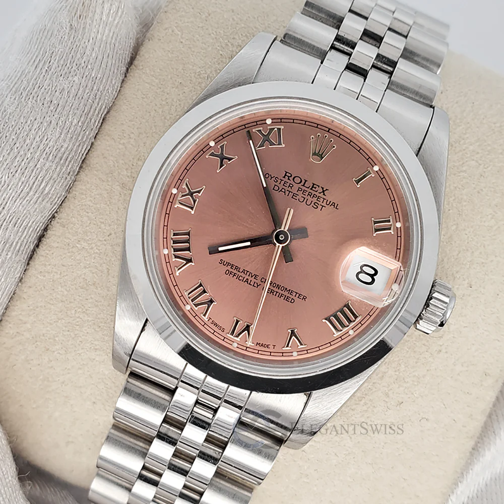 Rolex Datejust Midsize 31mm 68240 Smooth Bezel Rose Roman Dial Steel Watch Box Papers