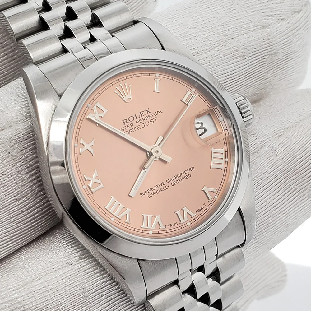 Rolex Datejust Midsize 31mm 68240 Smooth Bezel Rose Roman Dial Steel Watch Box Papers - Image 2
