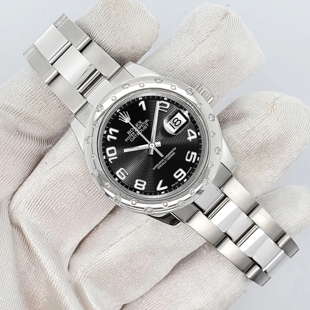 Rolex Datejust Midsize 31mm Black Concentric Arabic Dial Custom Domed VS Scattered Diamond Bezel Watch 178240 - Image 3