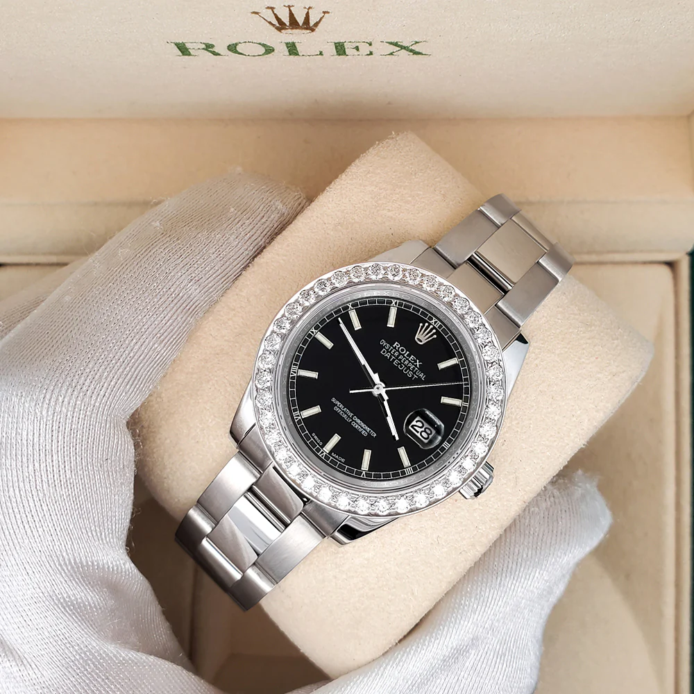 Rolex Datejust Midsize 31mm 178240 Black Index Dial 1.6ct Diamond Bezel Watch - Image 2
