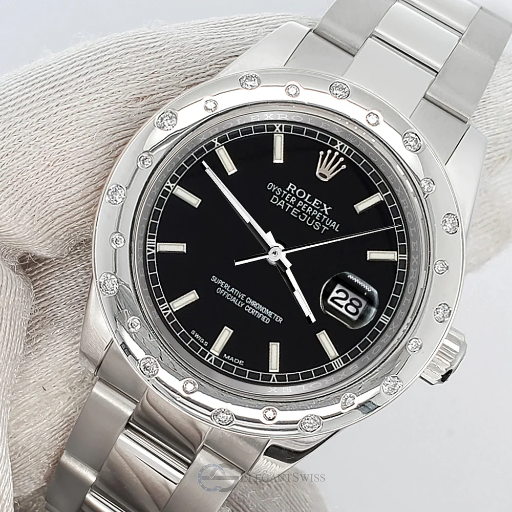 Rolex Datejust Midsize 31mm Black Index Dial Custom Domed VS Scattered Diamond Bezel Watch 178240