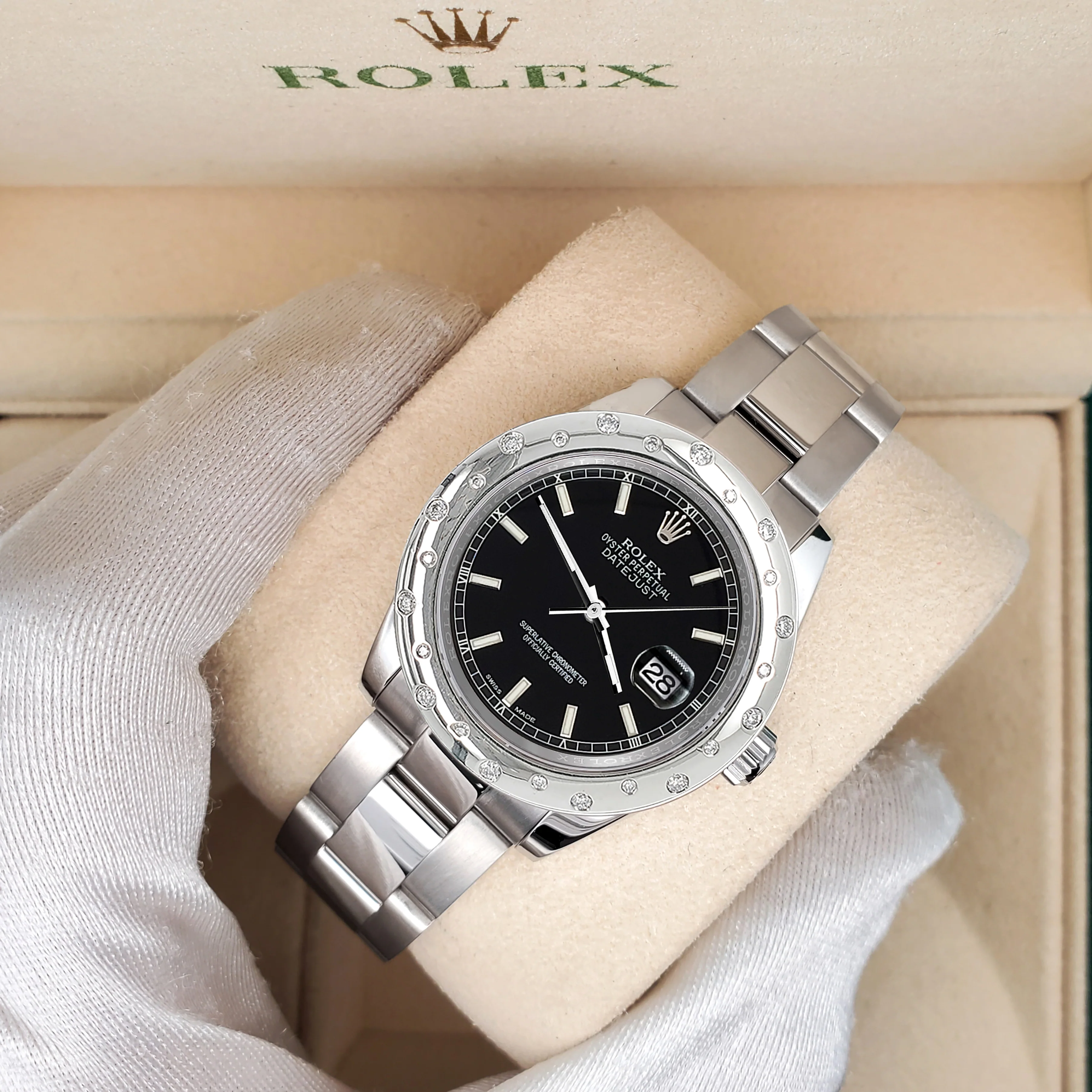 Rolex Datejust Midsize 31mm Black Index Dial Custom Domed VS Scattered Diamond Bezel Watch 178240 - Image 2