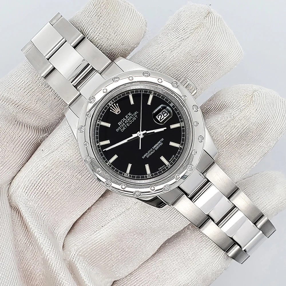 Rolex Datejust Midsize 31mm Black Index Dial Custom Domed VS Scattered Diamond Bezel Watch 178240 - Image 3