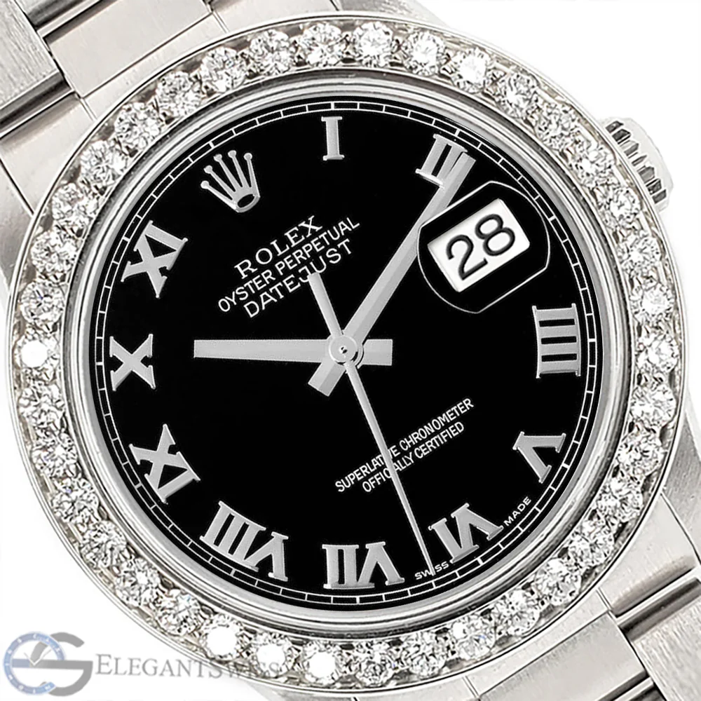 Rolex Datejust Midsize 31mm Black Roman Oyster Watch w/Custom Diamond 1.62ct Bezel Steel - Image 7