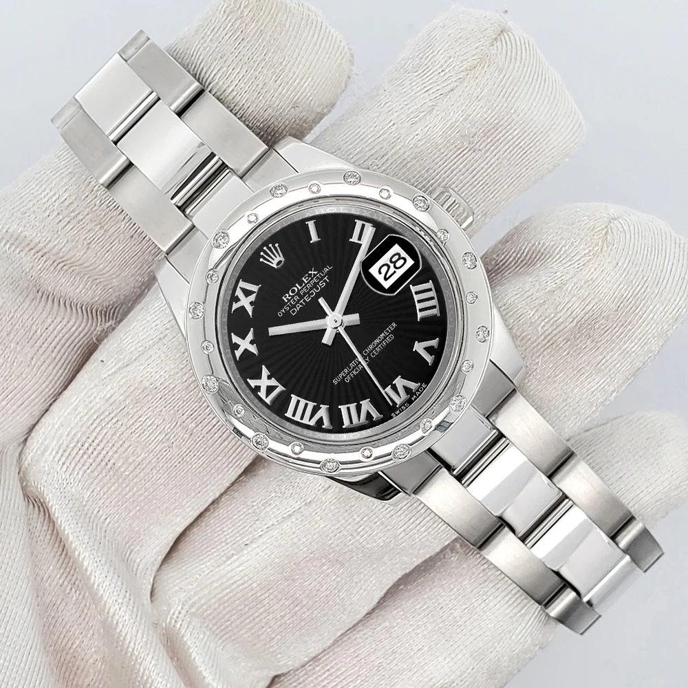 Rolex Datejust Midsize 31mm Black Sunbeam Roman Dial Custom Domed VS Scattered Diamond Bezel Watch 178240 - Image 3