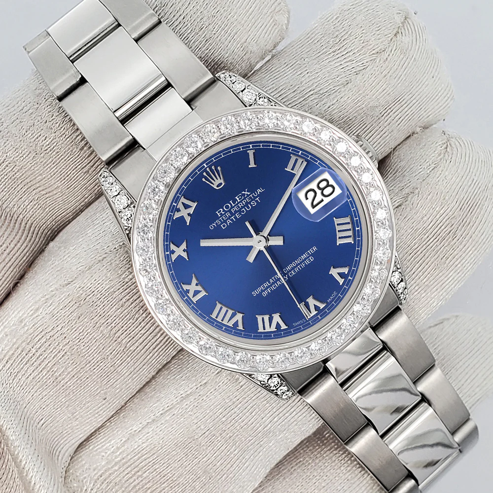 Rolex Datejust Midsize 31mm Blue Roman Dial 2.1ct Diamond Bezel/Lugs Oyster Watch - Image 2
