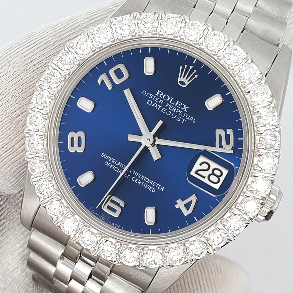 Rolex Datejust Midsize 31mm Blue Arabic Dial  2.25ct Diamond Bezel Jubilee Watch - Image 2