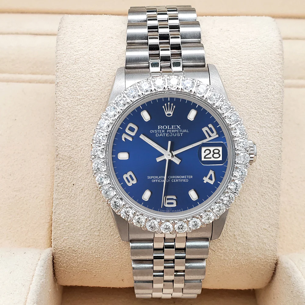 Rolex Datejust Midsize 31mm Blue Arabic Dial  2.25ct Diamond Bezel Jubilee Watch - Image 3