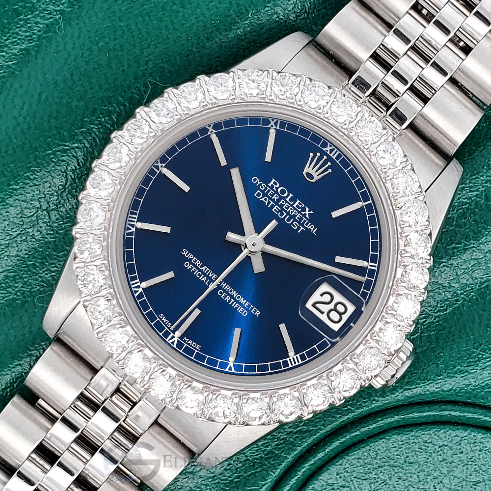 Rolex Datejust Midsize 31mm Blue Index Dial 2.25ct Diamond Bezel Jubilee Watch