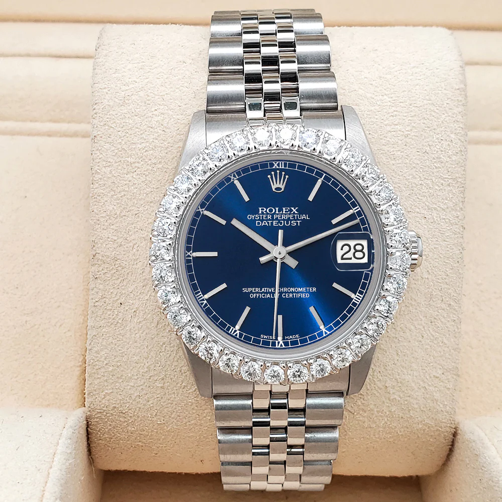Rolex Datejust Midsize 31mm Blue Index Dial 2.25ct Diamond Bezel Jubilee Watch - Image 3