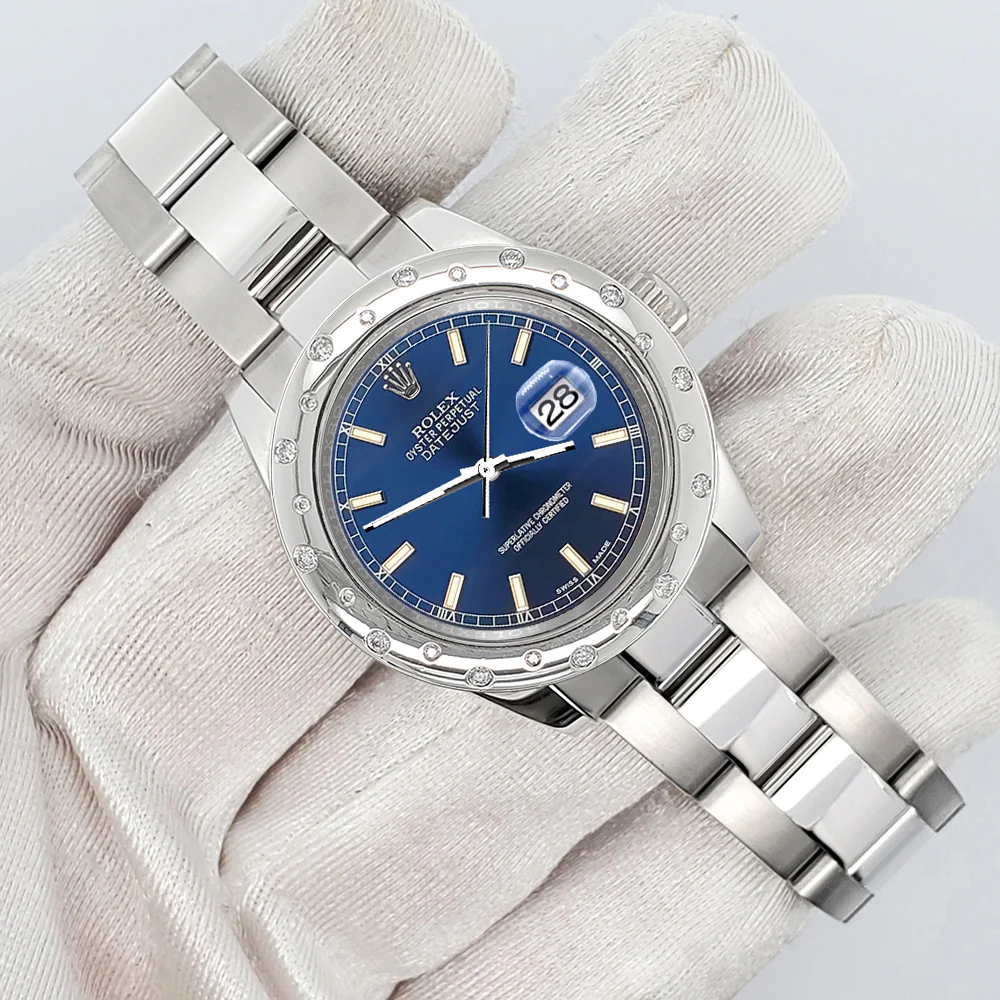 Rolex Datejust Midsize 31mm Blue Index Dial Custom Domed VS Scattered Diamond Bezel Watch 178240 - Image 3