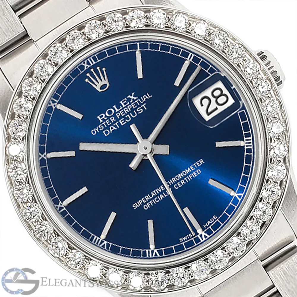Rolex Datejust Midsize 31mm Blue Index Oyster Watch w/Custom Diamond 1.62ct Bezel Steel - Image 7