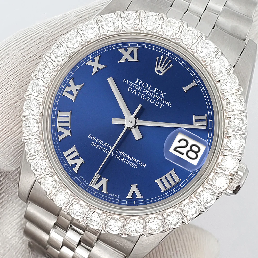 Rolex Datejust Midsize 31mm Blue Roman Dial 2.25ct Diamond Bezel Jubilee Watch - Image 2