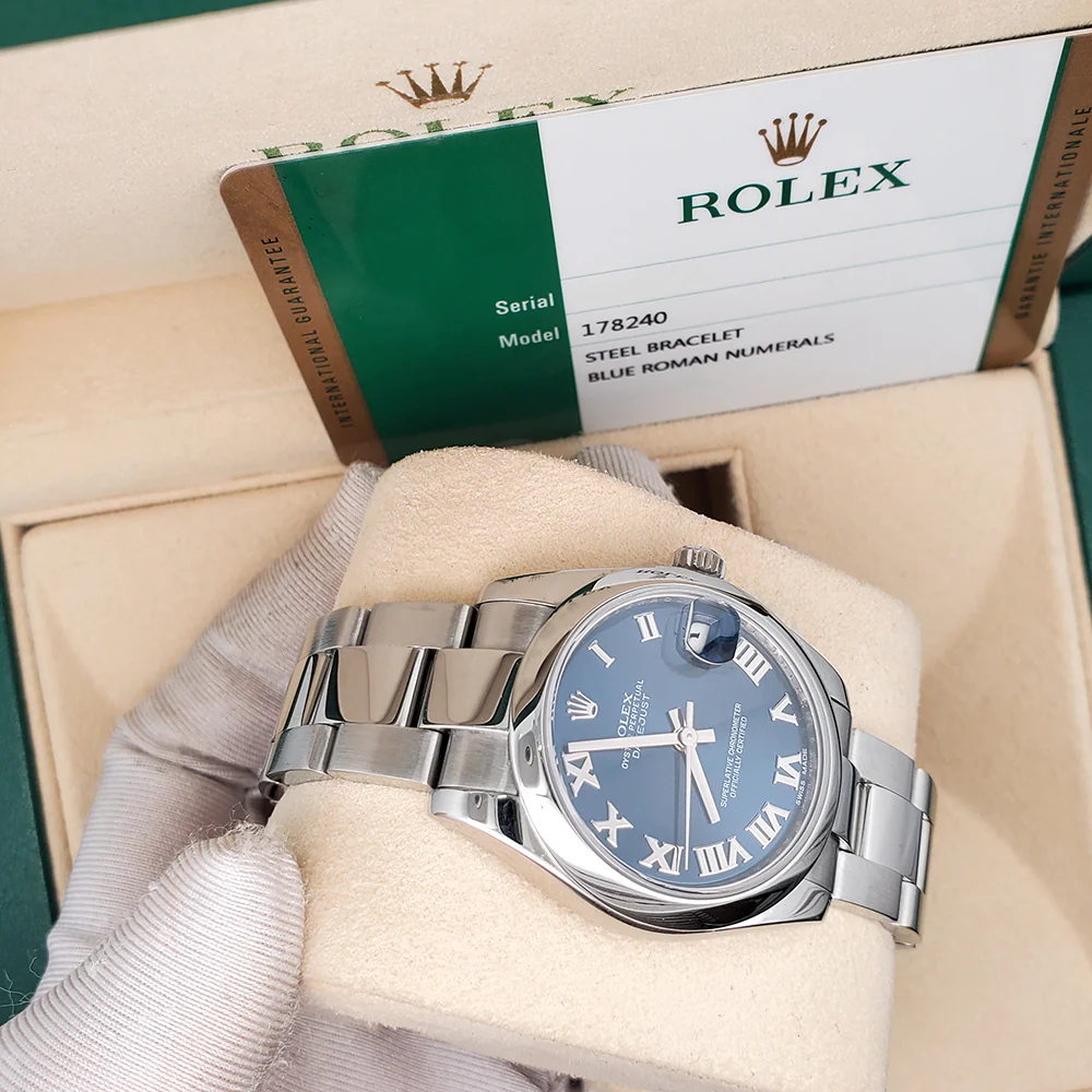 Rolex Datejust Midsize 31mm Blue Roman Dial Steel 178240 Watch Box Papers - Image 3