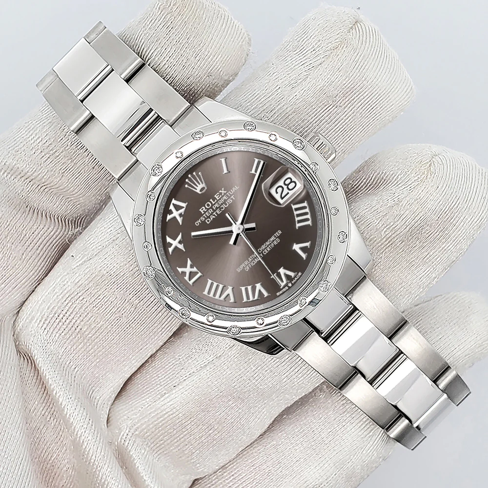 Rolex Datejust Midsize 31mm Dark Gray Roman Dial Scattered Diamond Bezel Watch 178240 - Image 3