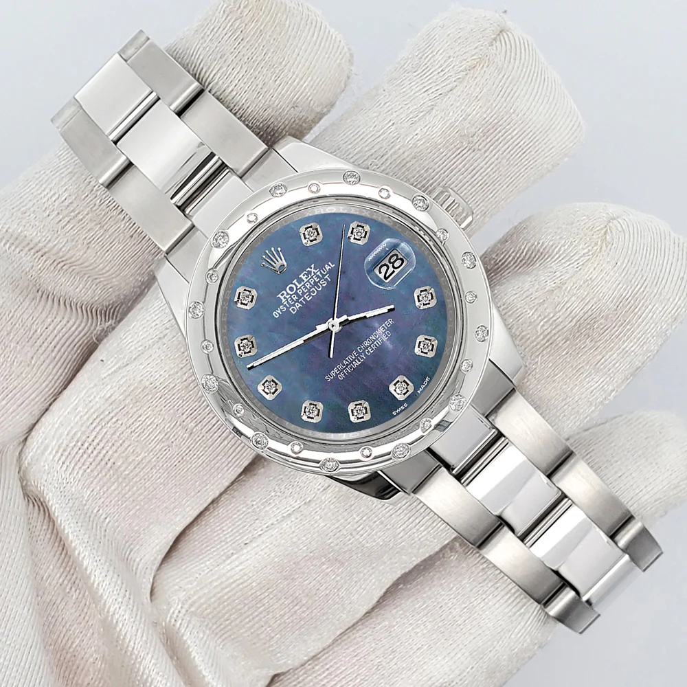 Rolex Datejust Midsize 31mm Custom Domed VS Scattered Diamonds Bezel/Black Pearl Dial 178240 Watch - Image 3