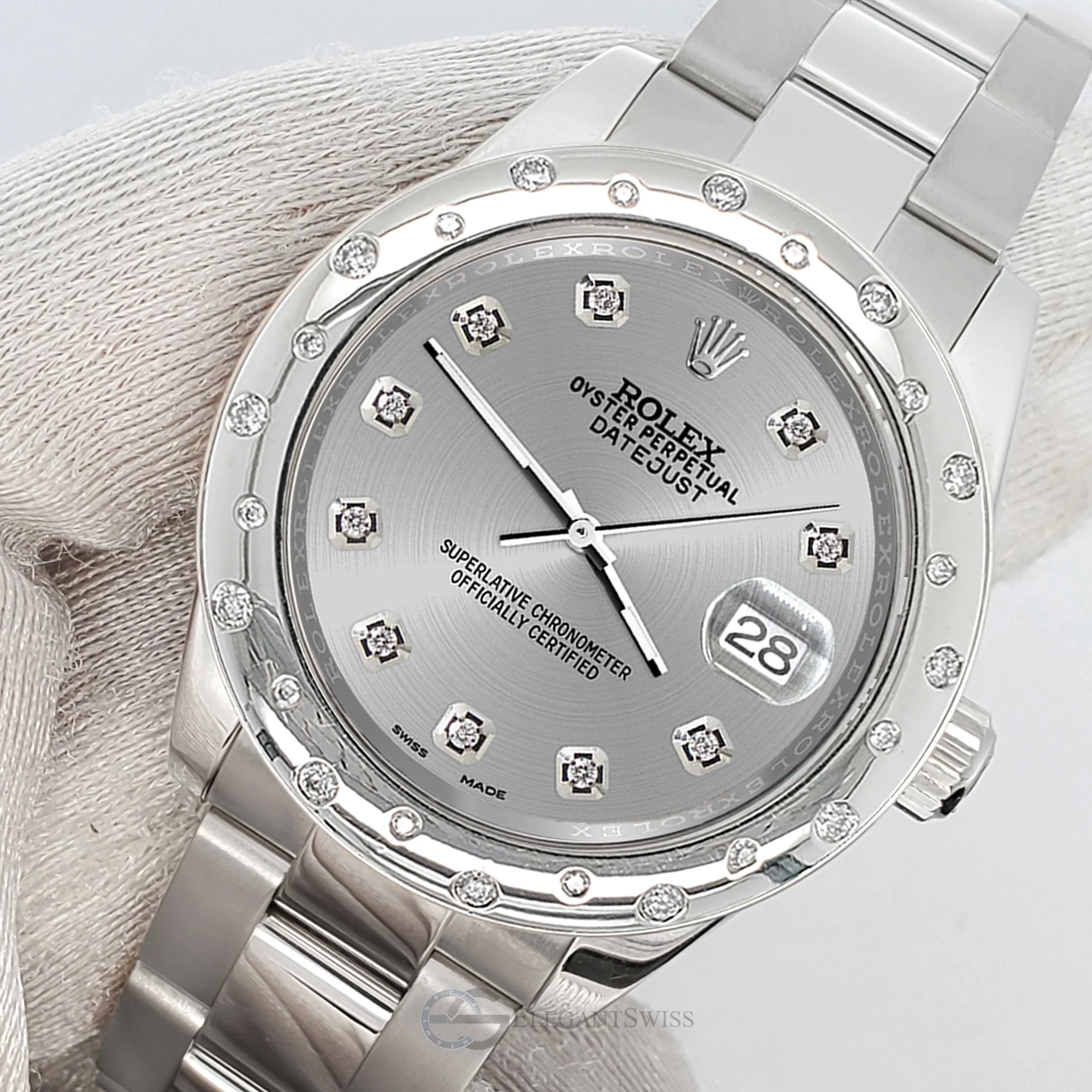 Rolex Datejust Midsize 31mm Custom Domed VS Scattered Diamonds Bezel/Silver Dial 178240 Watch