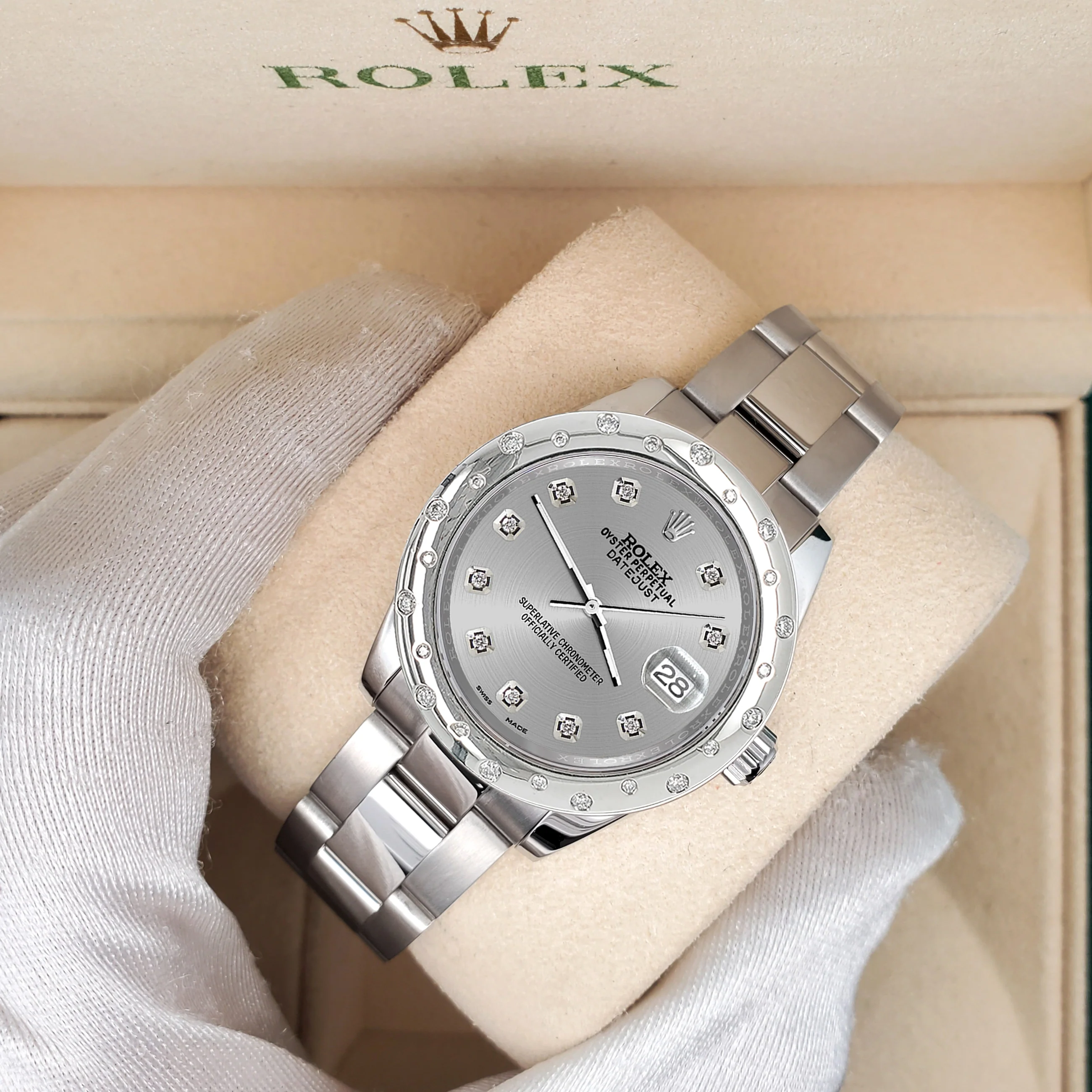 Rolex Datejust Midsize 31mm Custom Domed VS Scattered Diamonds Bezel/Silver Dial 178240 Watch - Image 2