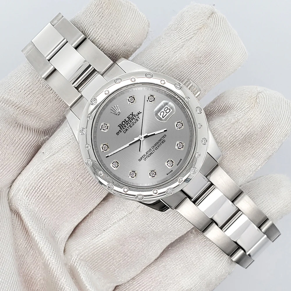 Rolex Datejust Midsize 31mm Custom Domed VS Scattered Diamonds Bezel/Silver Dial 178240 Watch - Image 3