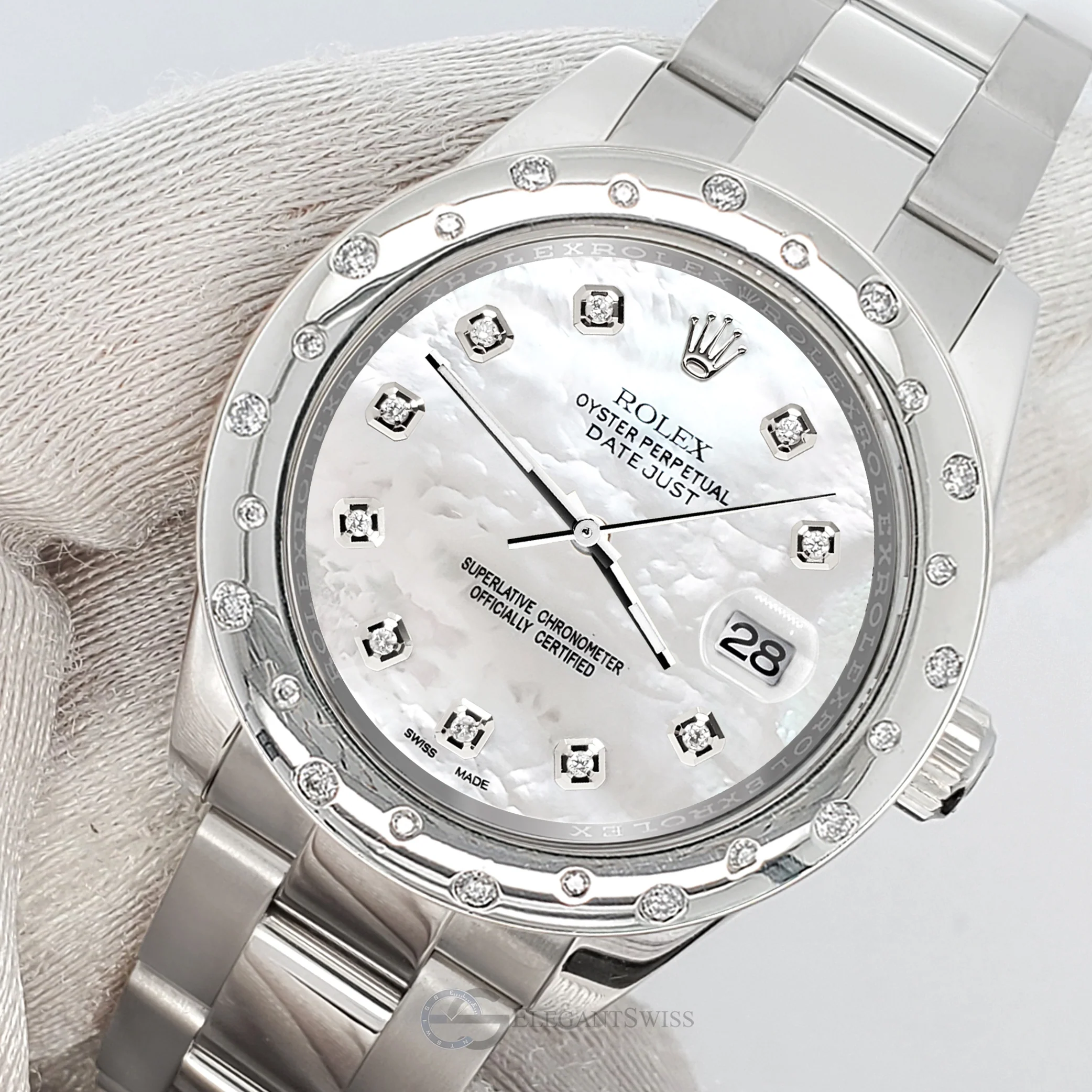 Rolex Datejust Midsize 31mm Custom Domed VS Scattered Diamonds Bezel/White MOP Dial 178240 Watch