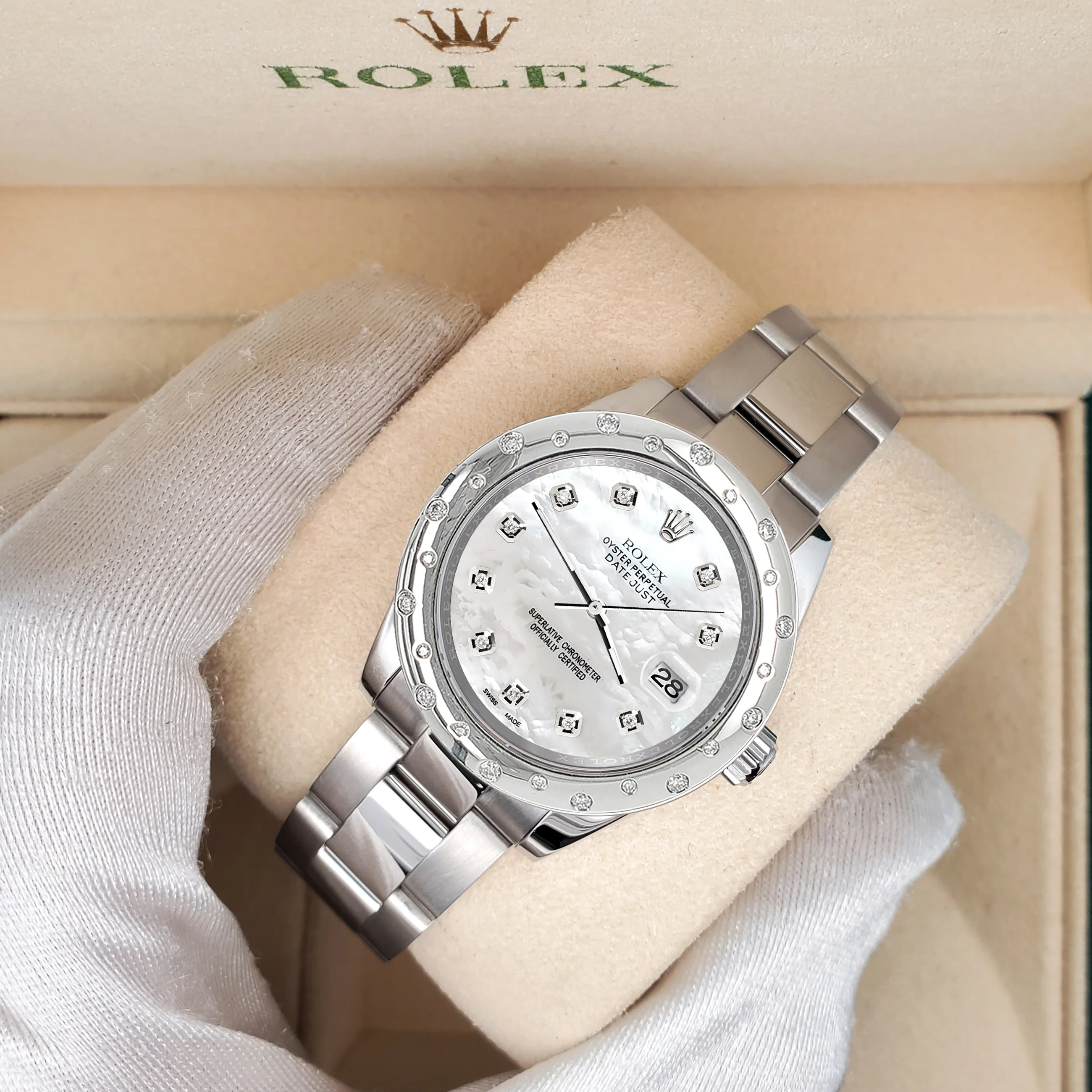 Rolex Datejust Midsize 31mm Custom Domed VS Scattered Diamonds Bezel/White MOP Dial 178240 Watch - Image 2