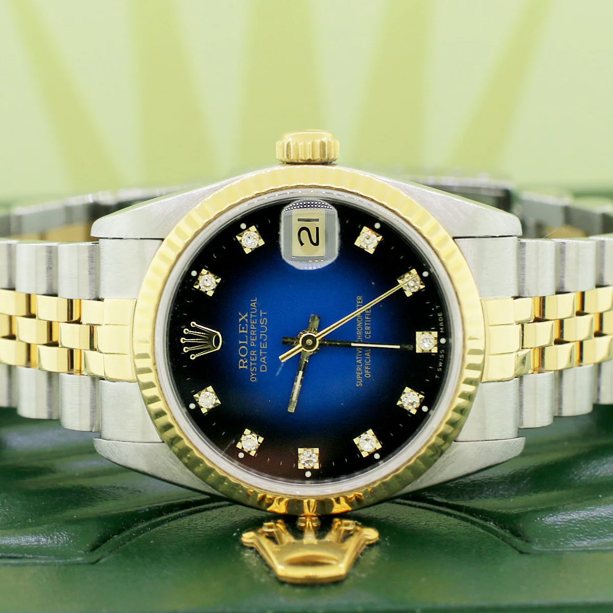 Rolex Datejust Midsize 31mm Gold/Steel Watch Factory Vignette Blue/Black Diamond Dial - Image 2
