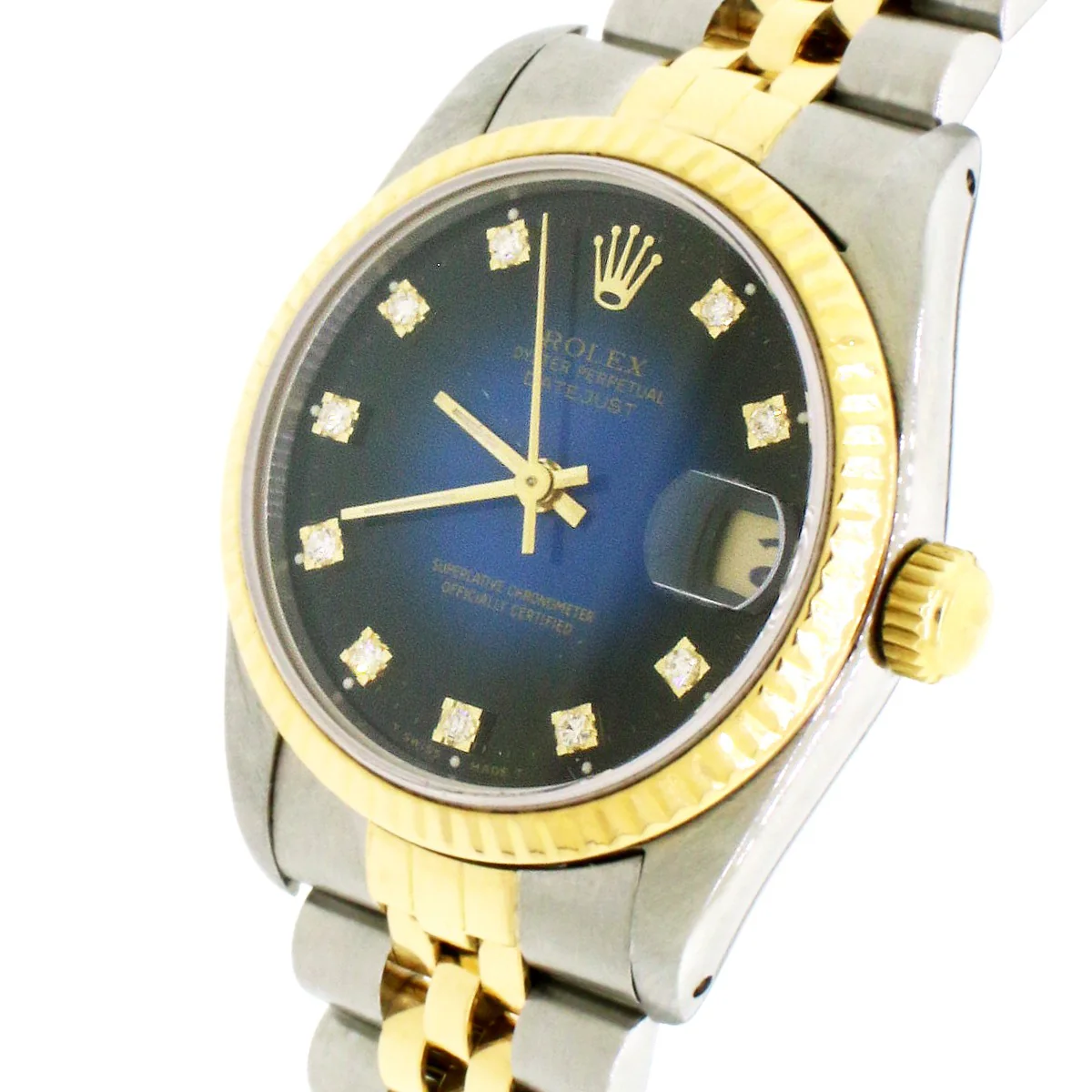 Rolex Datejust Midsize 31mm Gold/Steel Watch Factory Vignette Blue/Black Diamond Dial - Image 7
